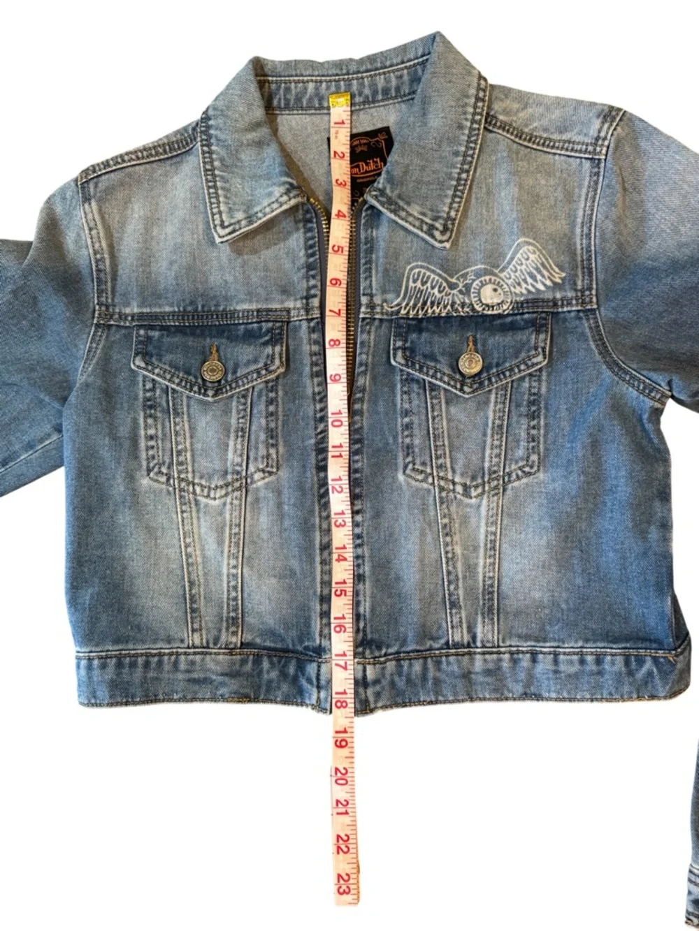 Von Dutch Y2K Vintage Style Cropped Zip-Front Light Wash Denim Jacket NWT Small - Picture 7 of 15